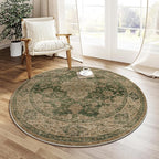 HUGEAR Round Rug 4ft Entryway Rugs Machine Washable Retro Green Hallway Area Rug 4x4 Small Circle Accent Rug Floral Low Pile Carpet Soft Throw Rug Living Room Office Laundry Room Entrance Non Slip