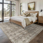 10x14 Washable Area Rug Grey Brown Vintage Rug for Living Room Bedroom Low Pile Soft Non-Slip Boho Rug for Under Table Boho Distressed Retro Carpet for Bedroom Dining Room