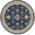 RUGGABLE Washable Vintage Area Rug – Verena Sapphire 6 ft Round, Stain-Resistant, Non-Slip – Medium Machine Washable Rugs for Living Room, Bedroom, Hallway, Entryway & Office–with Cushioned Pad