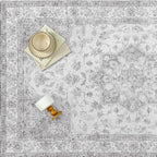 Gray Area Rug 3x4 Washable Vintage Carpet Entryway Office Soft Retro Kitchen Low Pile Thin Door Mat Non Slip Grey Oriental Medallion Throw Small Rug for Bathroom Bedroom Dining Living Room