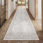 Gray Runner Rug 2x10 Hallway Machine Washable Kitchen Vintage Distressed Non Slip Long Carpet Indoor Grey Retro Floral Bedroom Accent Throw Rug for Bathroom Office Laundry Dining Living Room