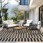 Lahome Striped Easy Jute Carpet, 8x10 Living Room Rugs Indoor Outdoor Patio Dining Room Rug, Farmhouse Non Slip Non Shedding Non Shedding Black Carpet for Deck Backyard Mudroom