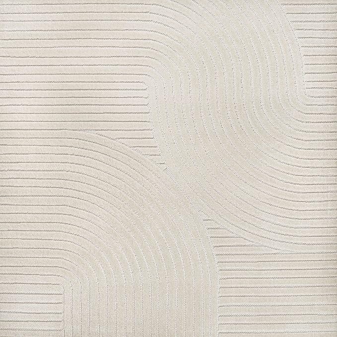 JONATHAN Y Hallie High-Low Curve Ivory/Cream 6x6 Square Indoor/Outdoor Area Rug, Minimalist, Pet Friendly, Non-Shedding, Stain Resistant, Hose-Washable for Backyard, Patio, Porch (SCN100B-6SQ)