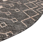 Unique Loom Outdoor Trellis Collection Area Rug - Tribal Trellis (3' 3" Round, Charcoal Gray/ Natural)