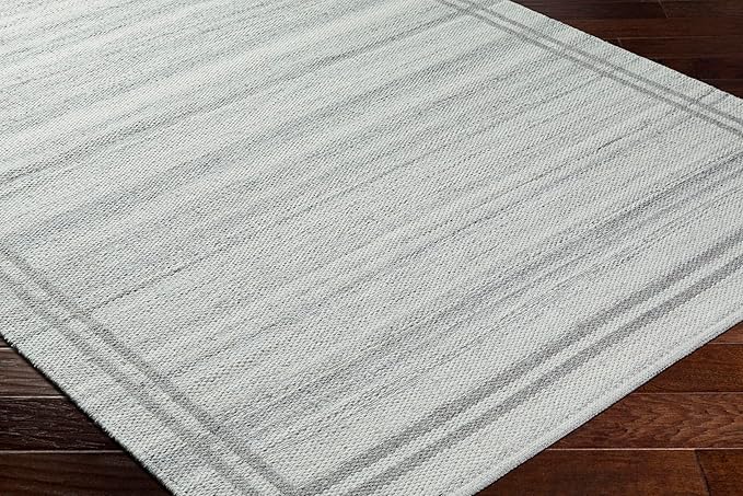 Mark&Day Wool Rugs, 5x8 Janmichael Solid and Border Gray Area Rug, Grey Ivory Carpet for Living Room, Bedroom or Kitchen (5' x 7'6")