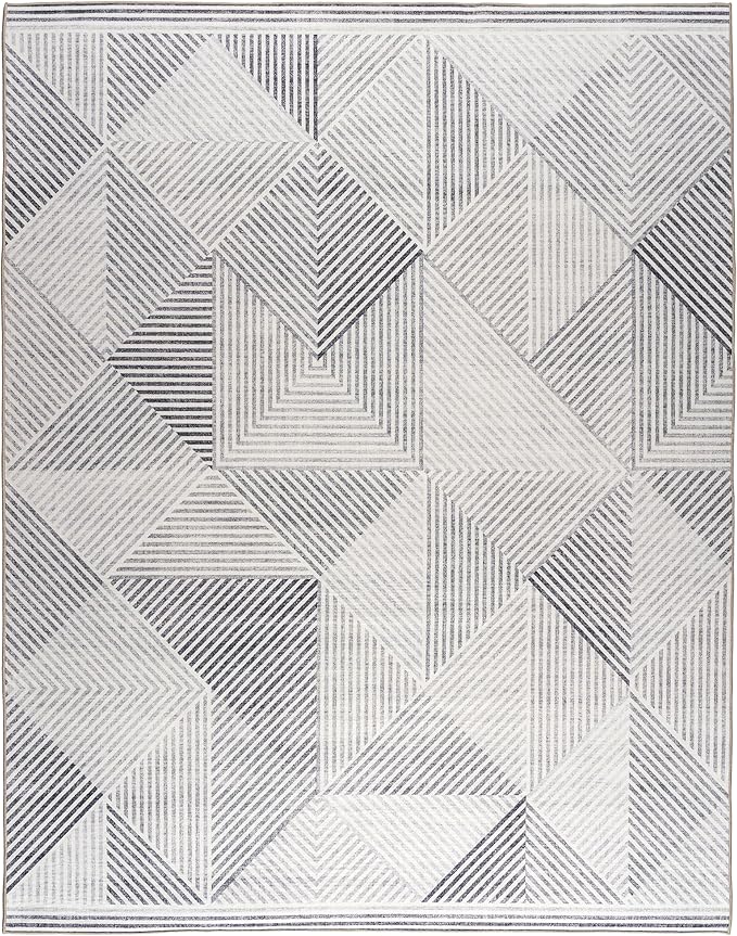 ReaLife Rugs Machine Washable Area Rug - Living Room Bedroom Bathroom Kitchen Entryway Office - Padded Crease Free Stain Resistant Premium - Modern Geometric Contemporary - Miles - Gray 7'6" x 9'6"