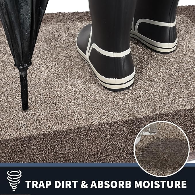 PURRUGS Dirt Trapping Door Mat 32" x 84", Non-Slip/Skid Machine Washable Entryway Rug, Shoes Scraper, Throw Rug, Super Absorbent Area Rug for Muddy Wet Shoes and Paws, Beige & Grayish Brown
