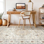 6x9 Area Rugs Living Room: Washable Boho Large Neutral Vintage Soft Rug Stain Resistant Farmhouse Non Slip Indoor Floor Carpet for Bedroom Nursery Kids Playroom Office Dining Room- Cream Blue