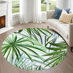 Round Rug 7ft - Pink Tropical Floral with Watercolor Leaves, Non-Slip Low Pile Circle Rug, Bohemian Jungle Turtleback Design for Dining Room Table, Living Room, Bedroom