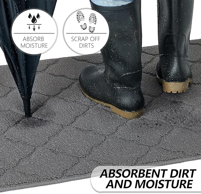 Timo Indoor Doormat, Front Door Mat 36"x59" Absorbent Rubber Backing Non Slip Door Mats, Machine Washable Resist Dirt Low Profile Rugs for Entryway, Front Door Rugs Indoor for Muddy Wet Shoes, Grey
