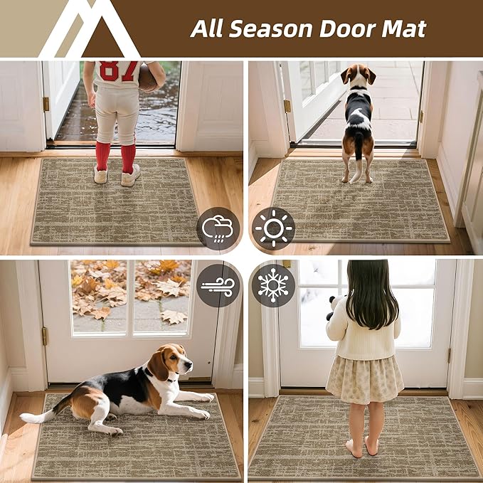 COSY HOMEER-Door-Mat Dirt Trapper Entryway Rugs 24"x36" Non Slip Washable Entrance Mats Absorbent Welcome Mat Low Profile Dog Door Mats for Front Back Doomats and Wet Shoes,Taupe