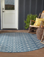 Unique Loom Outdoor Trellis Collection Area Rug - Tribal Trellis (3' 1" Round, Blue/ Ivory)