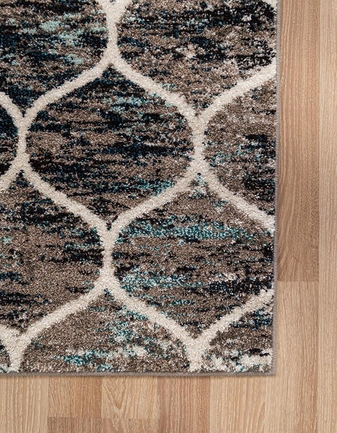 Rugs.com Lattice Frieze Collection Rug – 8' x 10' Blue Multi Medium Rug Perfect for Living Rooms, Large Dining Rooms, Open Floorplans