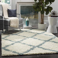 SAFAVIEH Dallas Shag Collection Area Rug - 4' Square, Ivory & Light Blue, Trellis Design, Non-Shedding & Easy Care, 1.5-inch Thick Ideal for High Traffic Areas in Living Room, Bedroom (SGD257J)