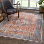 Bloom Rugs Washable 8' x 10' Rug - Terracotta/Blue Traditional Area Rug for Living Room, Bedroom, Dining Room, and Kitchen - Exact Size: 8' x 10'