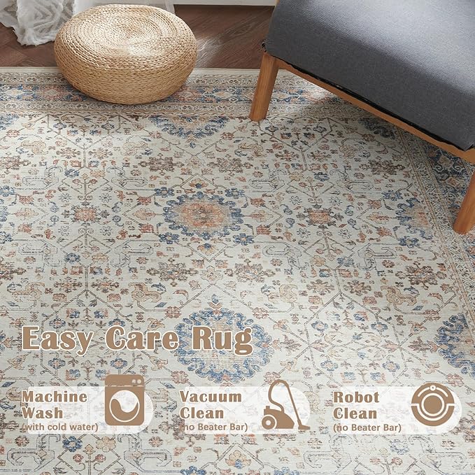 jinchan Area Rug 2x3 Washable Entryway Rug Distressed Orange Multi Vintage Floral Kitchen Print Floor Cover Indoor Doormat Retro Bathroom Living Room Bedroom Office Farmhouse