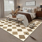 8x10 Checkered Area Rugs for Living Room Brown Machine Washable Large Rug Non-Slip Stain Resistant Low Pile Boho Accent Indoor Throw Carpet for Bedroom Dining Room Home Aesthetic Decor