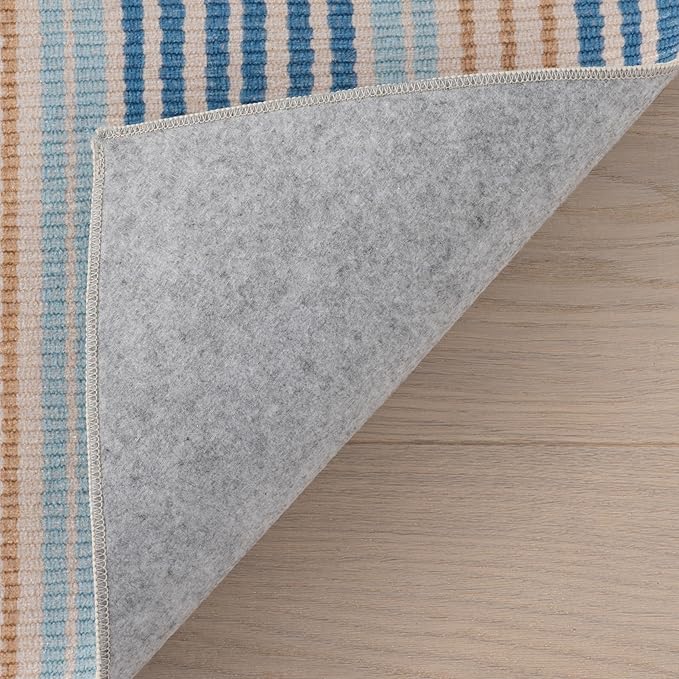 Dash & Albert Tyne Blue Machine Washable Rug, Runner-2.5 X 8 Feet, Blue/Tan Stripe Pattern
