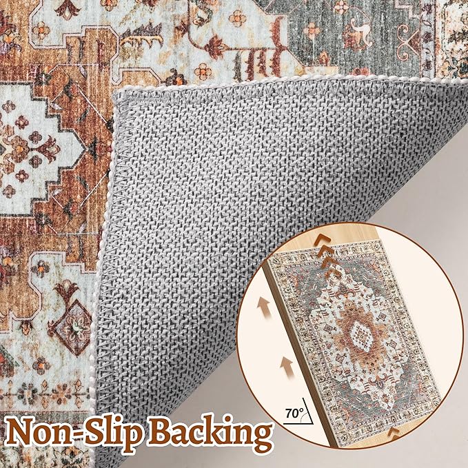 Tangsoo 2x10 Vintage Floral Geometric Runner Rug, Turmeric & Multicolor, Machine Made, Non-Slip, Washable, 0.35 Inch Pile, Rectangular, Indoor, Entryway & Living Room