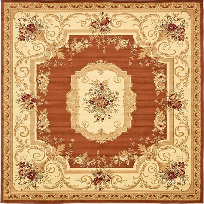 Rugs.com Chateau Collection Rug – 10 Ft Square Brick Red Medium Rug Perfect for Living Rooms, Kitchens, Entryways
