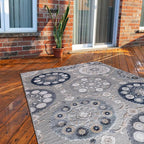 CAMILSON Indoor Outdoor Rug 8x10 Bohemian Medallion Floral Area Rugs for Indoor and Outdoor Patios Easy-Cleaning Non-Shedding Living Room Garden and Kitchen Washable Outside Carpet (8 x 10 / Blue)