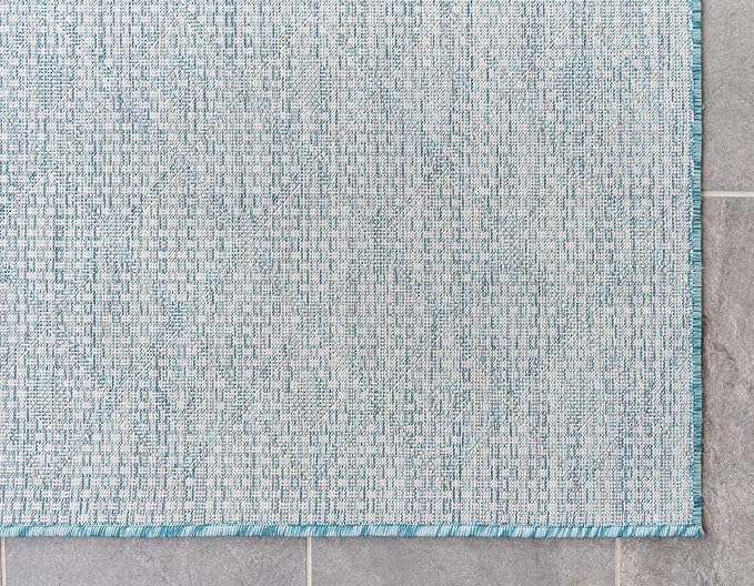 Unique Loom Outdoor Trellis Collection Area Rug - Tribal Trellis (4' 1" x 6' 1" Rectangle, Aqua/ Ivory)