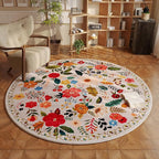 Rugcomf Round Rug 6ft Washable Circle Rug Non Slip Low Pile Boho Floral Small Circular Rug for Bedroom, Bathroom, Entryway, Kids Room, Office, College Dorm(Beige)