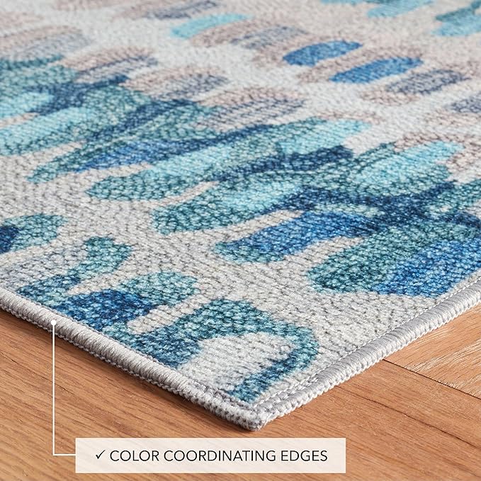Dash and Albert Paint Chip Machine Washable Area Rug - Runner - 2.5' x 8' Blue - Geometric Accent Rug - Anti-Slip Backing, Lightweight, Machine Washable, High Traffic Areas Kitchen, Mudroom, Entryway