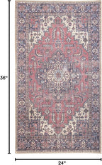 GLN Rugs Traditional Collection - Machine Washable Area Rug, Traditional Washable, Non Slip, Low Pile Chenille Rug, Living Room, Bedroom, Kitchen Rug (2' x 3' Multi Blue)