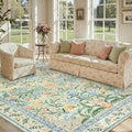 Lahome Boho Light Green Large Area Rugs for Bedroom 9x12, Floral Washable Rugs Living Room, Soft Non-Slip Thin Rug for Nursery Kids Playroom Tween Girls Home, Tea Green