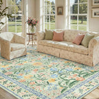 Lahome Boho Light Green Large Area Rugs for Bedroom 9x12, Floral Washable Rugs Living Room, Soft Non-Slip Thin Rug for Nursery Kids Playroom Tween Girls Home, Tea Green