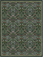 Lahome Floral Area Rugs 9x12 Living Room, Green Soft Bedroom Rugs Non Slip, Thin Dining Room Carpet, Non Shedding Print Carpets for Guestroom