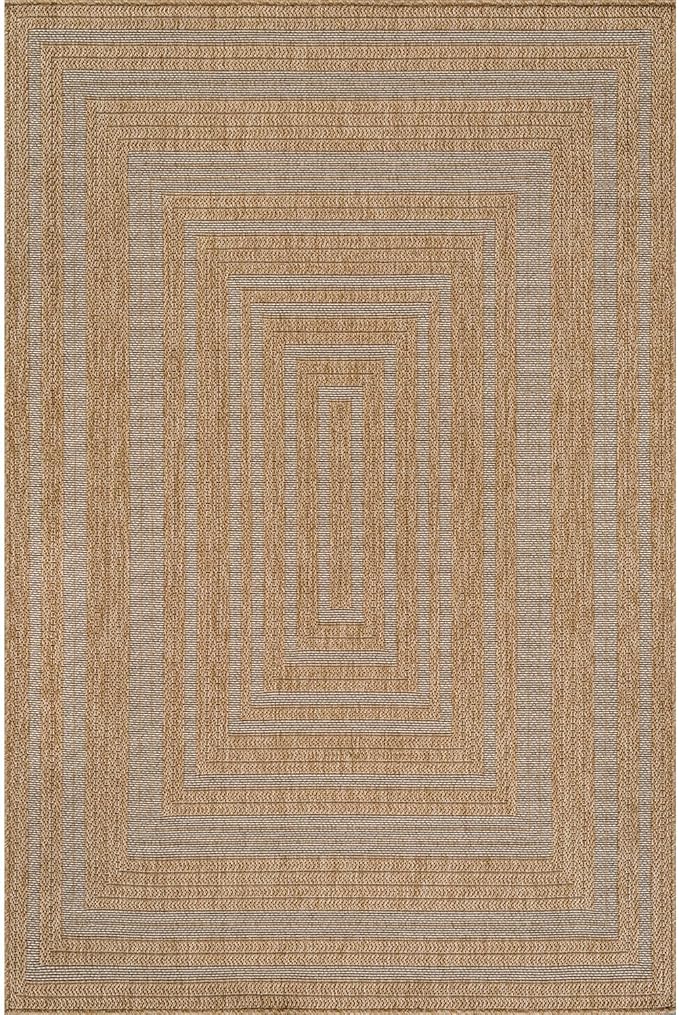 Beverly Rug Easy Jute Framed Border Rug 10x14 Washable Large Indoor Outdoor Area Rugs for Living Dining Room Patio Office Stain Resistant Non Shedding Casual Indoor Outside Carpet 10 x 14 Natural