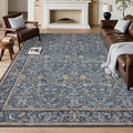 Washable Living Room Rug: 6x9 Boho Floral Soft Area Rug for Bedroom Decor - Vintage Low Pile Thin Carpet for Dining Room Non-Slip - Farmhouse Stain Resistant Rugs - Slate Blue