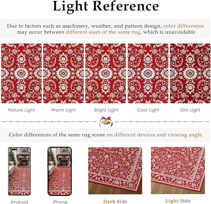 HUGEAR Christmas 9x12 Machine Washable Rugs Red Hallway Large Area Rug Indoor Accent Rug Floral Low Pile Carpet Soft Throw Aesthetic Rug Bedroom Living Room Office Dining Room Kitchen Laundry Room