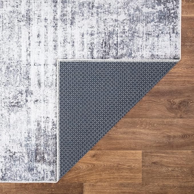 Bloom Rugs Washable Non-Slip 12 ft Runner - Gray/Charcoal/Blue Modern Abstract Runner for Entryway, Hallway, Bathroom, and Kitchen - Exact Size: 2.5' x 12'