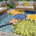 3x5 Washable Rug for Living Room Tropical Botanical Modern Floral Chenille Area Rugs Low Pile Non Slip Carpet for Patio, Bedroom, Laundry, Green