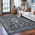 KILOCOCO Area Rug 6x9 Living Room Rug Washable Printed Vintage Floral Non Slip Soft Rubber Backed Indoor Bedroom Rugs for Laundry Room Kitchen Playroom Moroccan Area Rugs, Navy/Charcoal