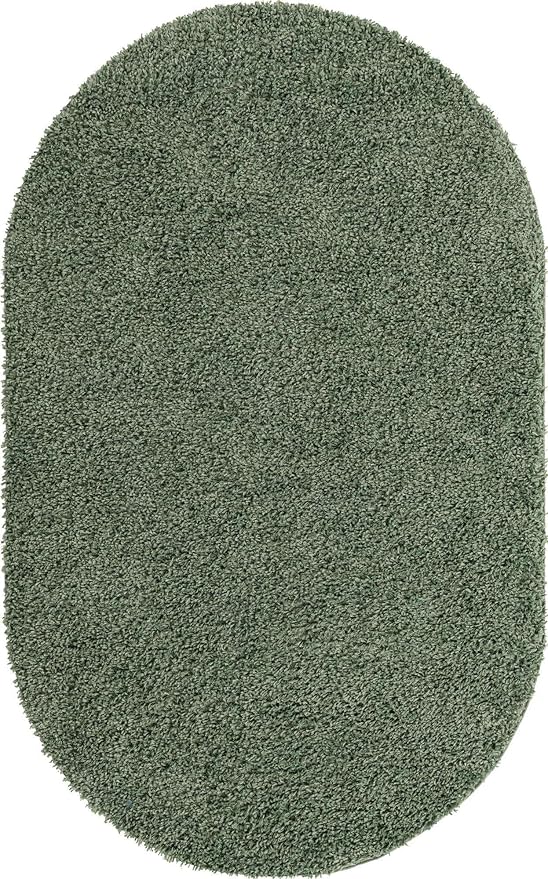 Unique Loom Davos Shag Collection Area Rug - Solid (5' 3" x 8' Oval, Sage)