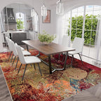 Arbosofe Modern Abstract Rug for Living Room, 6'x9' Washable Area Rug with Non-Slip Backing & Short Pile, Large Carpet with Abstract Pattern for Living Room Bedroom and Dining Floor Carpet Red Orange