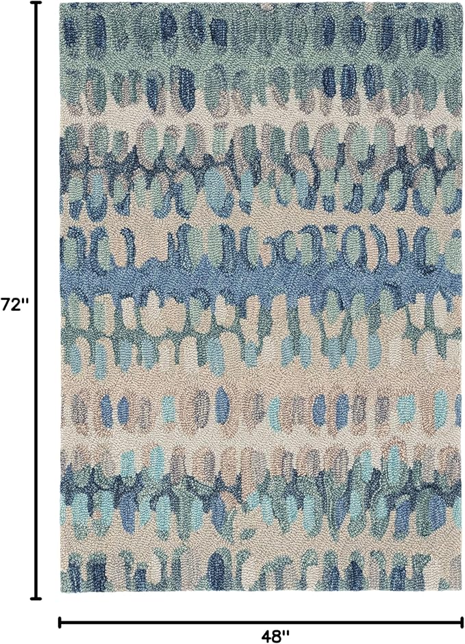 Dash and Albert Paint Chip Wool Area Rug - 4' x 6' Blue Graphic Hand Micro Hooked Accent Rug - Durable, High Traffic Areas Hallway, Living Room, Stairs