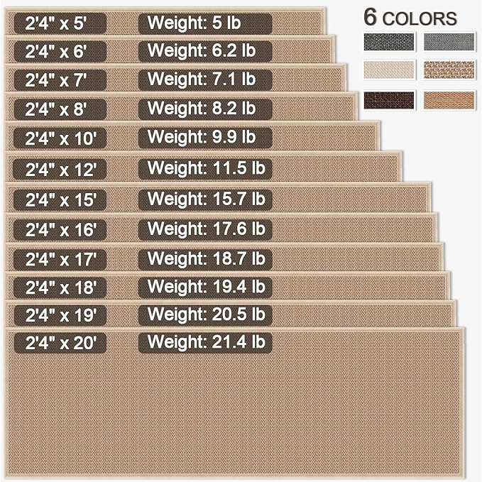GOYLSER 18ft Jute Hallway Rug Runner Non Slip, Front Door Runner Indoor Entrance, Bottom Rubber Backed Waterproof Laundry Mat, Khaki