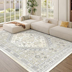 zesthome 5x8 Area Rugs - Ultra-Thin Washble Rug, Stain Resistant Anti Slip Backing Rugs for Living Room,Bedroom, Vintage Home Decor Area Rug (Beige,5'x8')