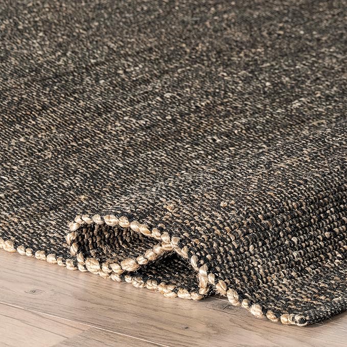 nuLOOM 2x3 Elfriede Jute & Cotton Hand Woven Area Rug, Charcoal, Solid Rustic Farmhouse Style, Weaved Design, Natural Fiber, For Bedroom, Living Room, Dining Room, Hallway, Office, Entryway
