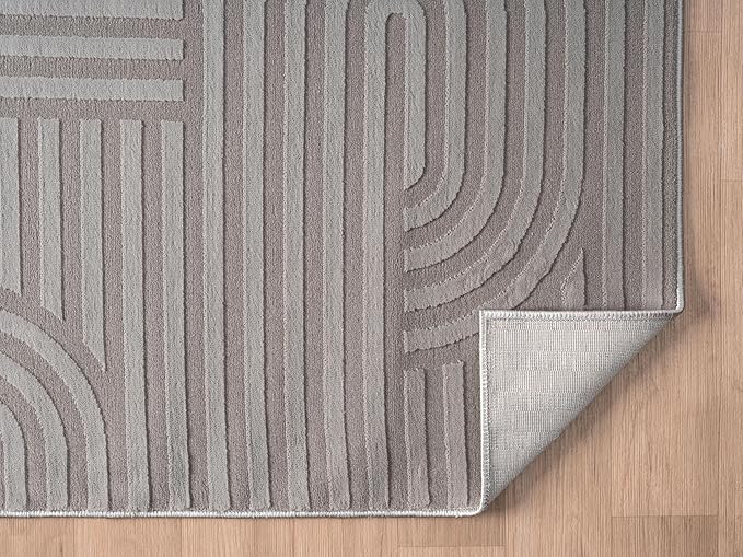 Annabel Modern Geometric Area Rug for Living Room, 6x9 Contemporary Arched and Linear Gray Rug, High-Low Pile Stain Resistant Carpet for Bedroom, Dining Room or Kitchen (6' x 9', Gray)