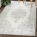ReaLife Rugs Machine Washable Area Rug - Living Room Bedroom Bathroom Kitchen Entryway Office - Padded Low Pile Stain Resistant Premium - Boho Farmhouse Vintage - Paige - Ivory 7'6" x 9'6"