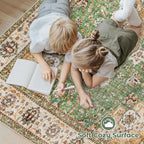 Area Rug 9x12 Washable Rug, Vintage Boho Medallion Rugs Non-Slip Soft Low Pile Large Distressed Rug Indoor Retro Carpet for Living Room Bedroom Dining Room Home Office (Vintage Green, 9'x12')