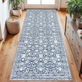 Vintage Floral 2.6x8 Runner Rug, Light Blue White Washable Kitchen Runner Rug Non-Slip Hallway Rug Runner Thin Printed Faux Wool Super Soft Carpet for Entryway Bedroom Laundry Room Indoor