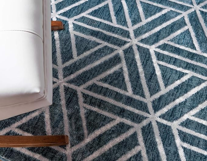 Rugs.com Lattice Trellis Collection Rug – 8' x 10' Blue Low-Pile Rug Perfect for Living Rooms, Large Dining Rooms, Open Floorplans