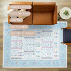 Fame Living Cream Blue Oushak Rug, Modern, Vintage, Turkish, Eclectic, Floral, Pastel, Washable, Extra Large Area Rugs for Living Room, Dining, Bedroom, Lounge, 9'x12'